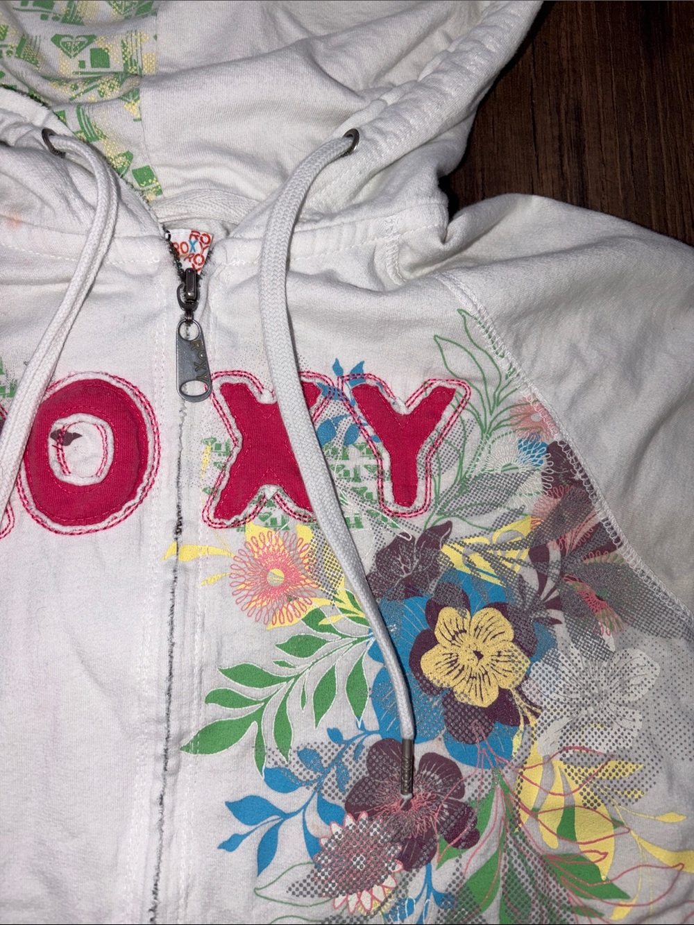 Roxy Zip Up Hoodie with Pink Logo and Multicolor Floral Print - Picture 6 of 14